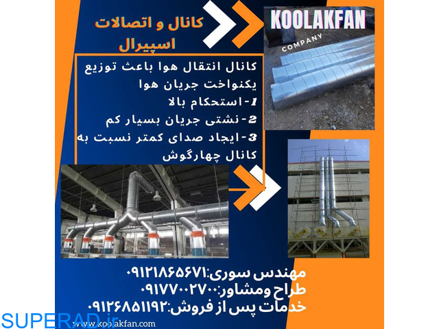 تولید کانال اسپیرال گالوانیزه و اتصالات در شیراز شرکت کولاک فن 09121865671