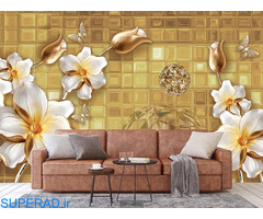 کاغذ دیواری سه بعدی گل طلایی DP-4850