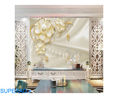 پوستر دیواری سه بعدی مدل گل برجسته سفید لبه طلایی